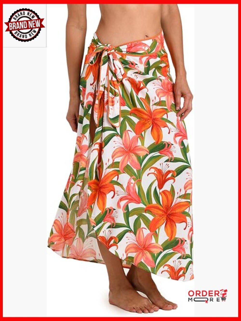 Midi Skirt Swimsuit Cover Up A-Line Side Slit Flowy Beach Skirt